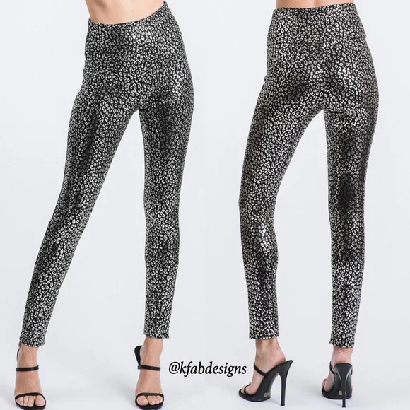 LAST 1! Silver/Black High Waist Animal Print Slim Fit Stretchy Leggings - Picture 2 of 7